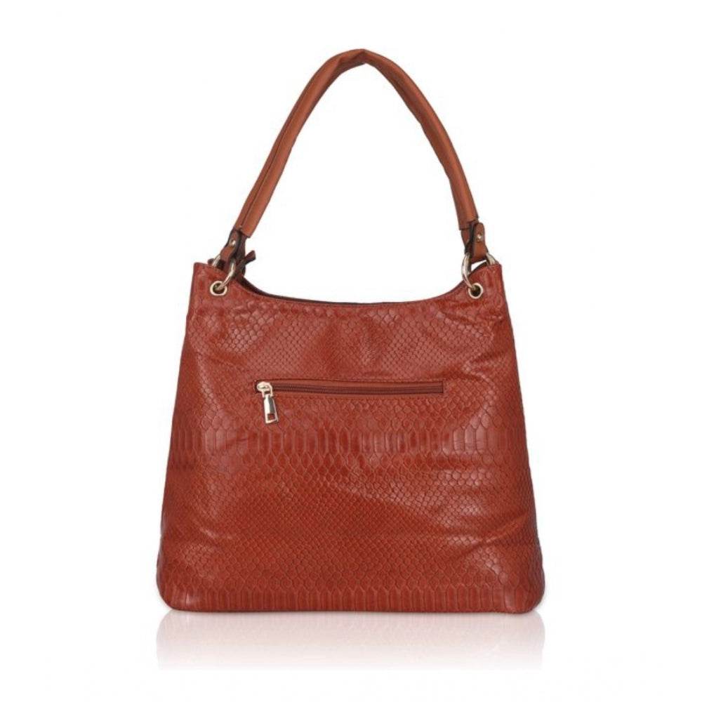 Generic Women's Faux Leather Textured Tote Bag (Brown) - MYLUXURY LANE ENTERPRISE