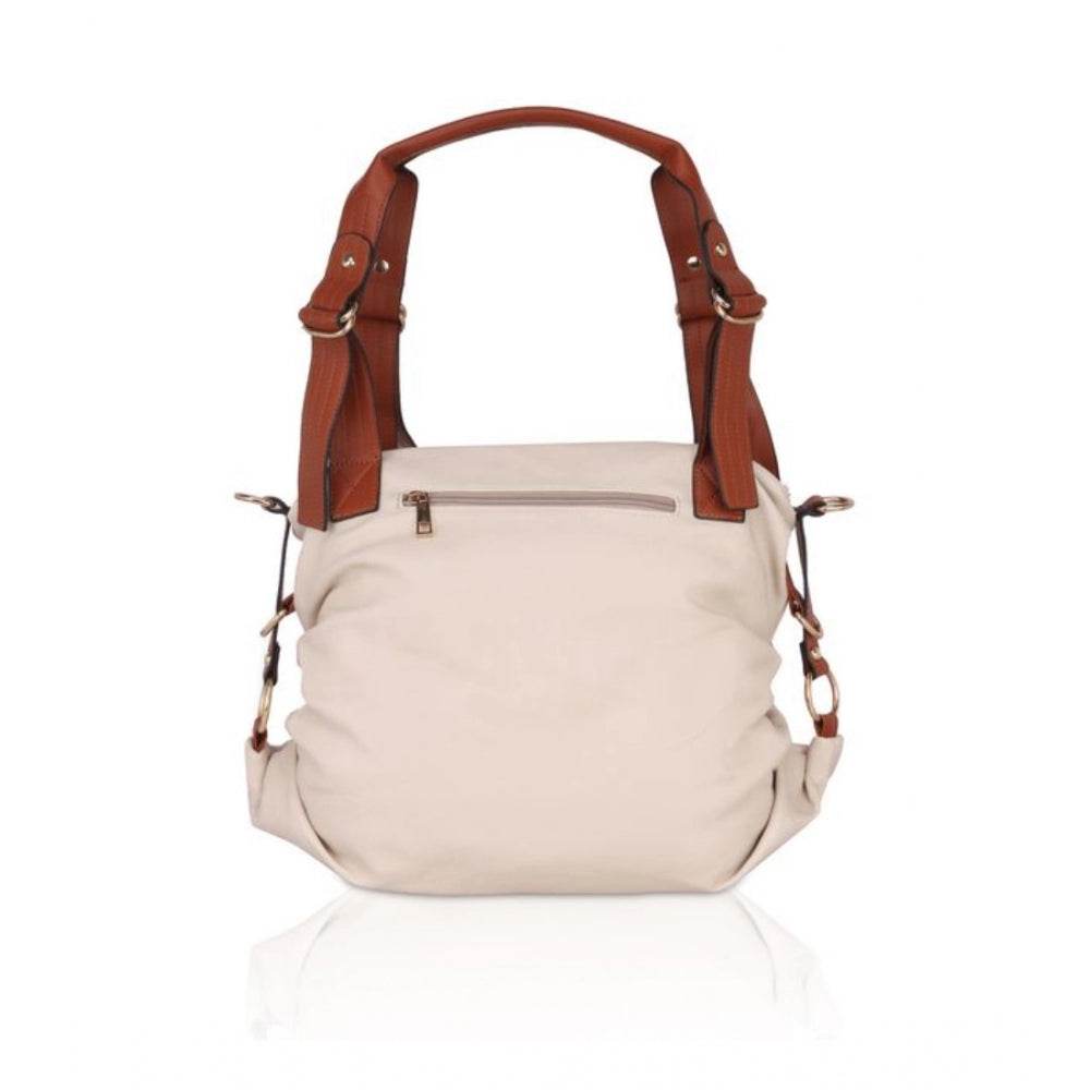 Generic Women's Faux Leather Solid Tote Bag (White) - MYLUXURY LANE ENTERPRISE