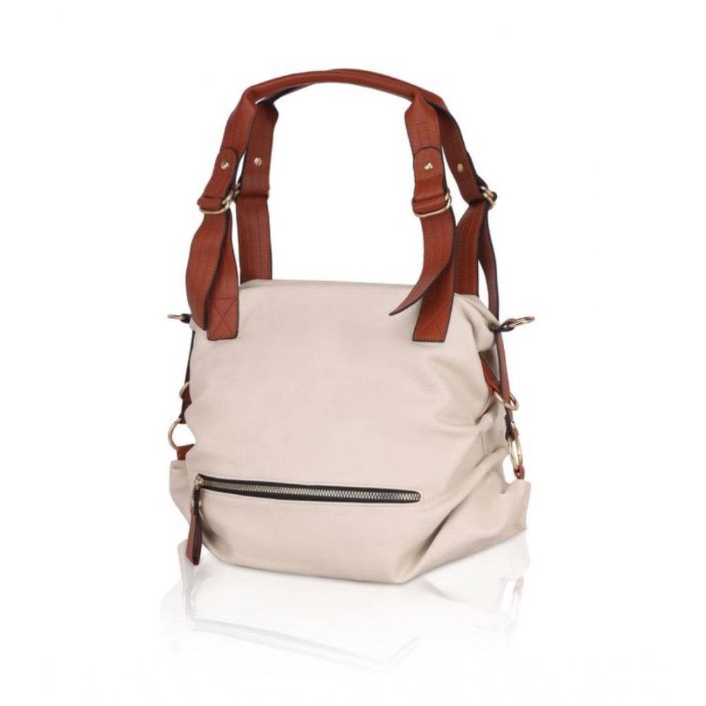 Generic Women's Faux Leather Solid Tote Bag (White) - MYLUXURY LANE ENTERPRISE