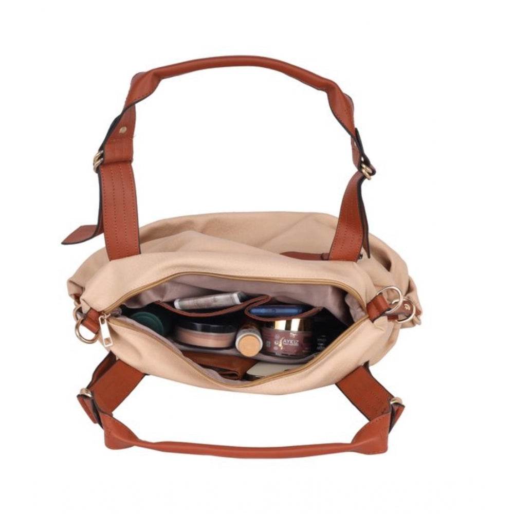 Generic Women's Faux Leather Solid Tote Bag (Beige) - MYLUXURY LANE ENTERPRISE