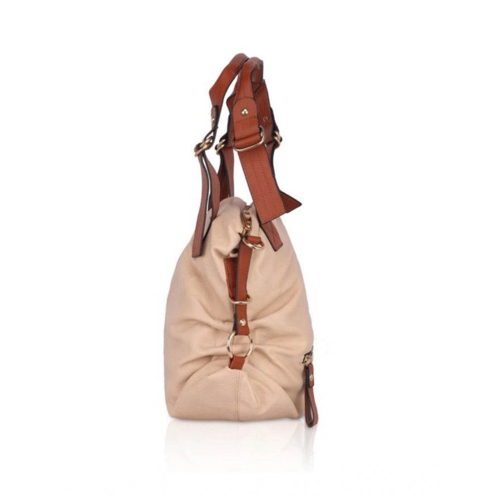 Generic Women's Faux Leather Solid Tote Bag (Beige) - MYLUXURY LANE ENTERPRISE