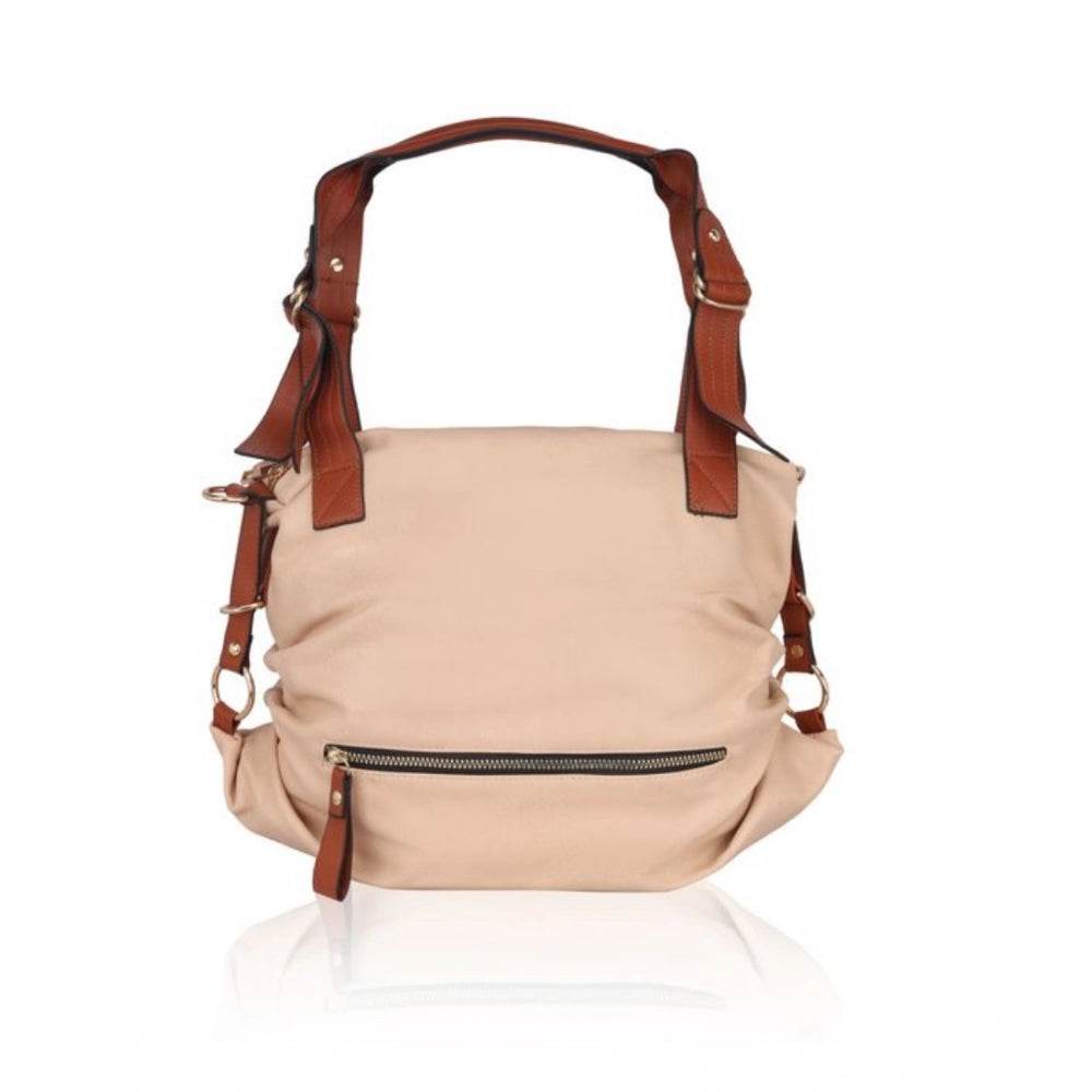Generic Women's Faux Leather Solid Tote Bag (Beige) - MYLUXURY LANE ENTERPRISE