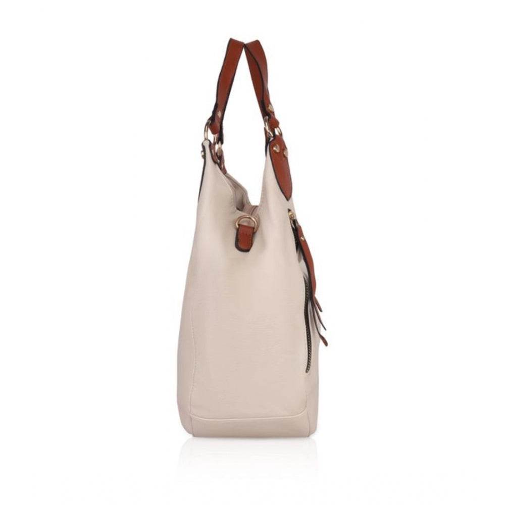Generic Women's Faux Leather Solid Tote Bag (White) - MYLUXURY LANE ENTERPRISE