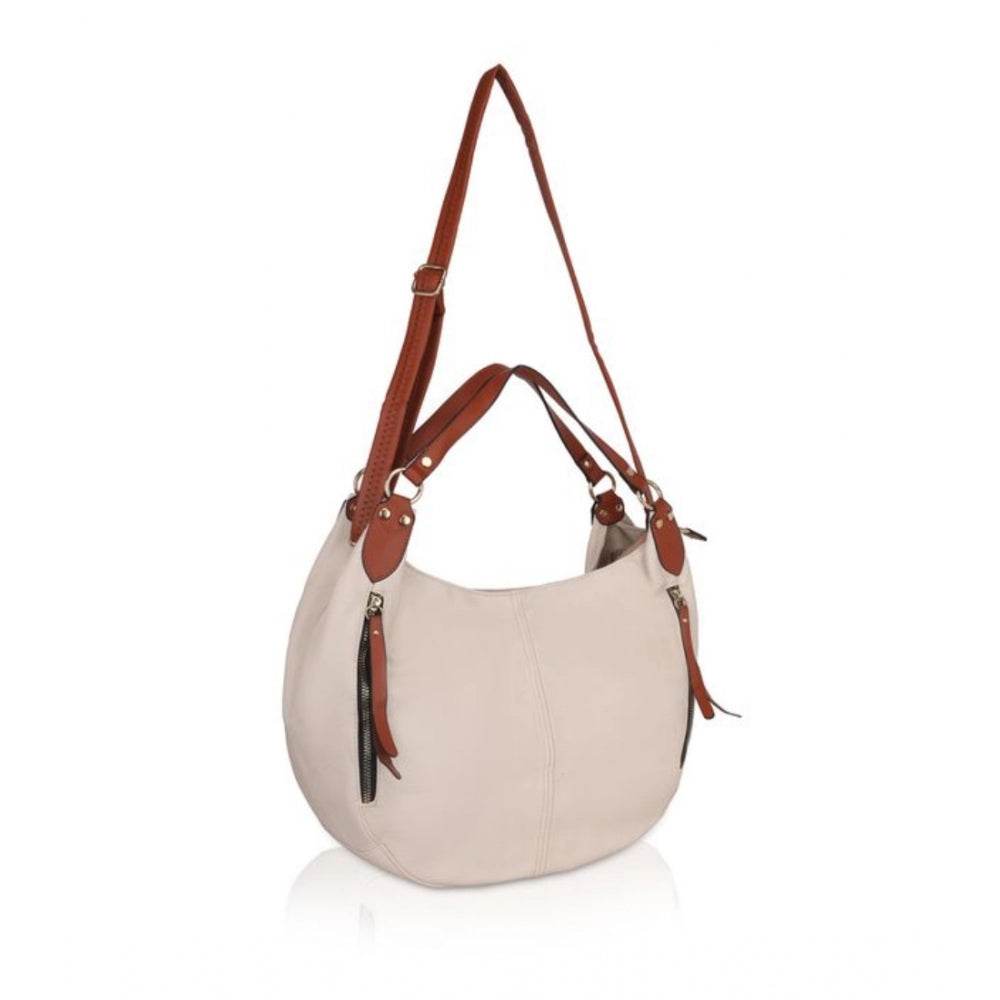 Generic Women's Faux Leather Solid Tote Bag (White) - MYLUXURY LANE ENTERPRISE