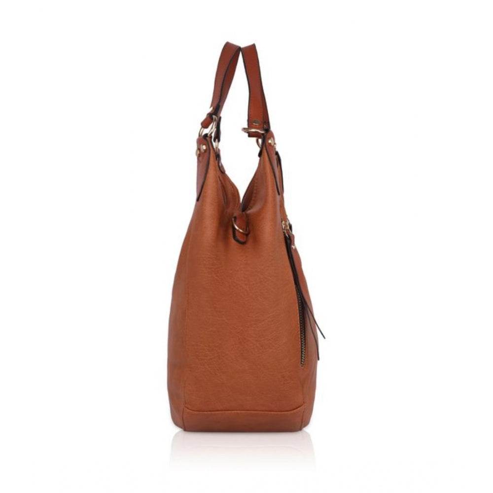 Generic Women's Faux Leather Solid Tote Bag (Brown) - MYLUXURY LANE ENTERPRISE