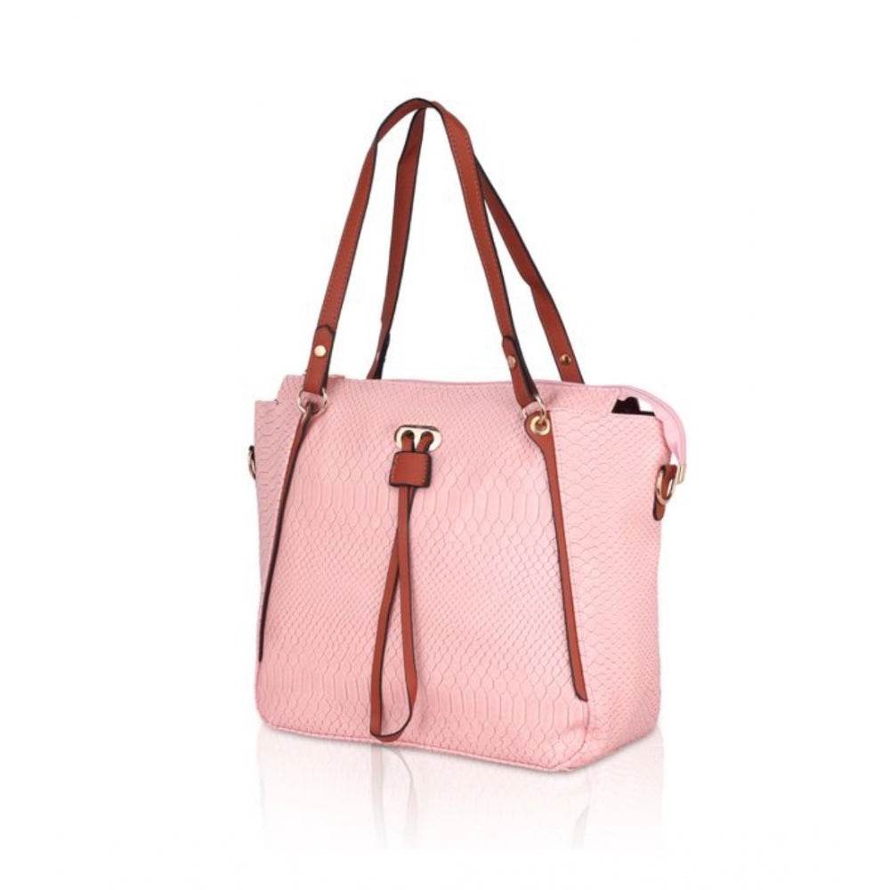 Generic Women's Faux Leather Textured Tote Bag (Pink) - MYLUXURY LANE ENTERPRISE