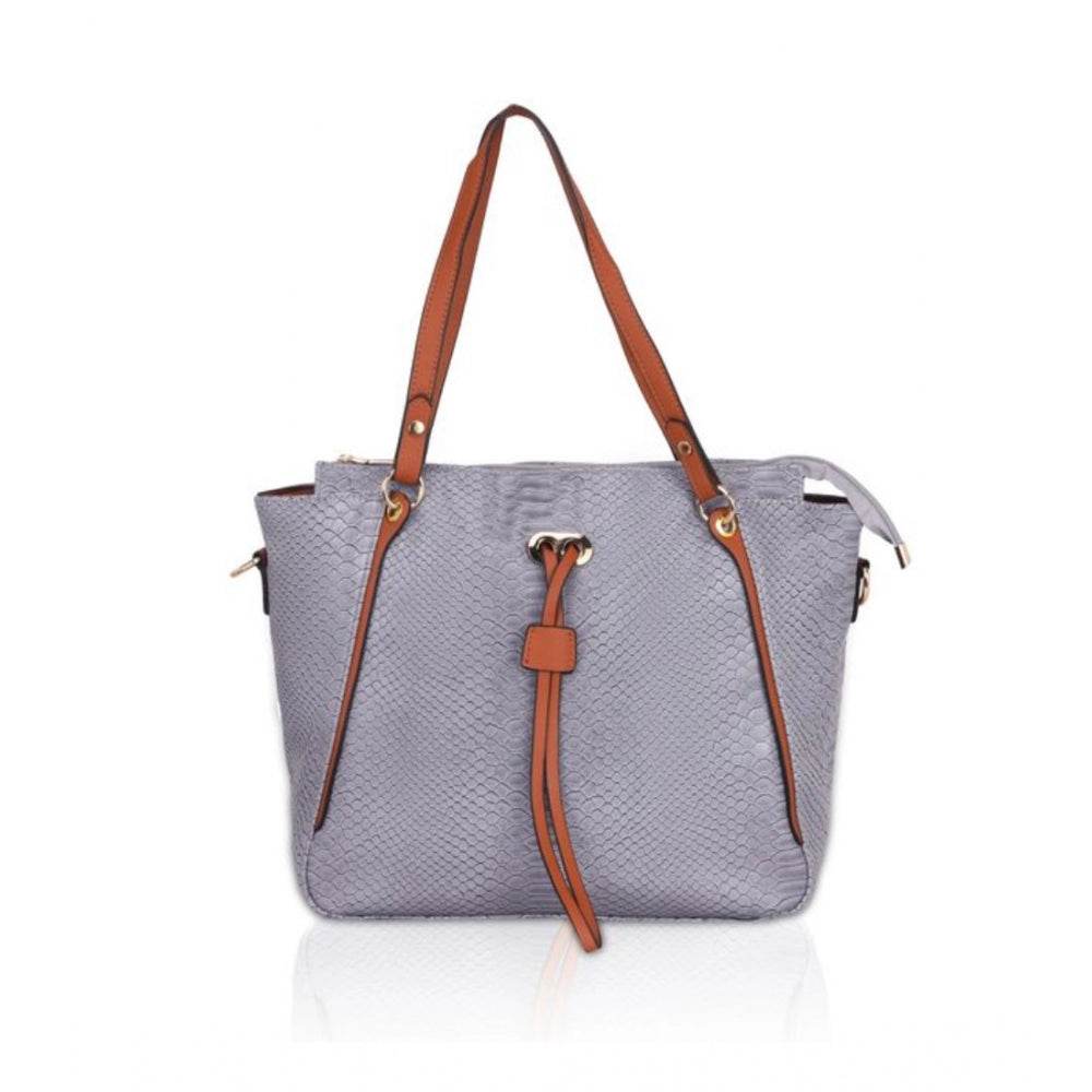 Generic Women's Faux Leather Textured Tote Bag (Grey) - MYLUXURY LANE ENTERPRISE