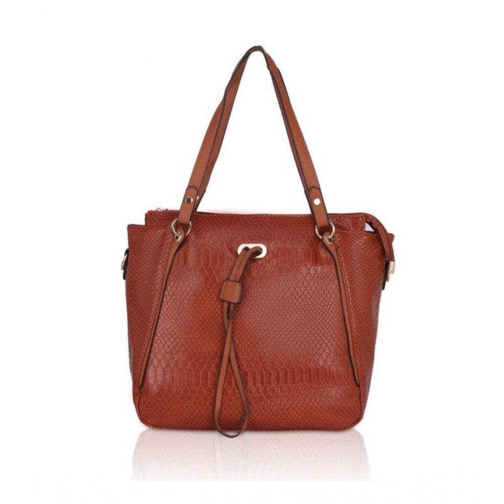 Generic Women's Faux Leather Textured Tote Bag (Brown) - MYLUXURY LANE ENTERPRISE
