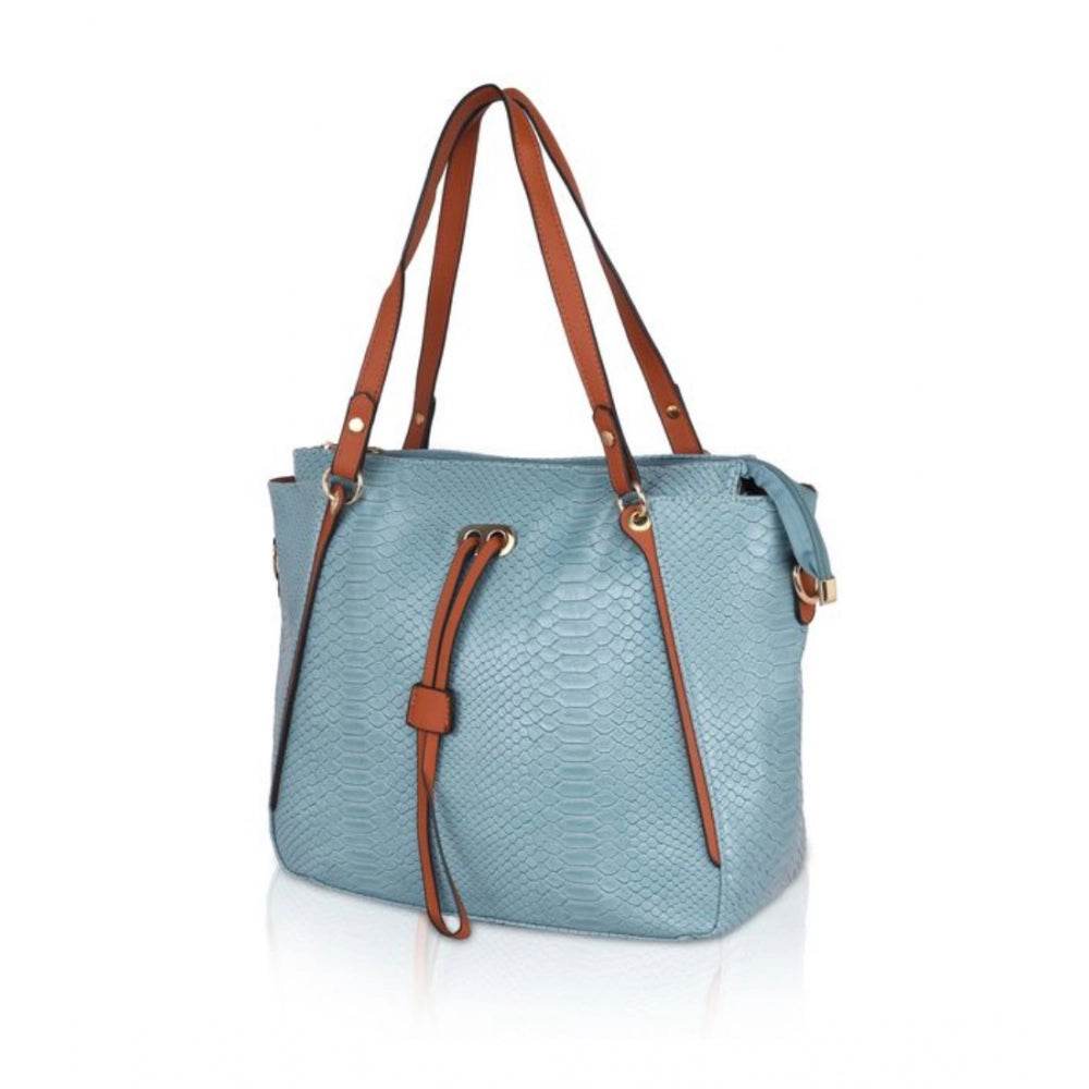 Generic Women's Faux Leather Textured Tote Bag (Blue) - MYLUXURY LANE ENTERPRISE