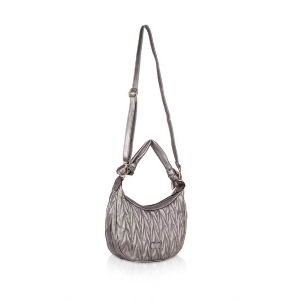 Generic Women's Faux Leather Textured Handbag (Silver Grey) - MYLUXURY LANE ENTERPRISE