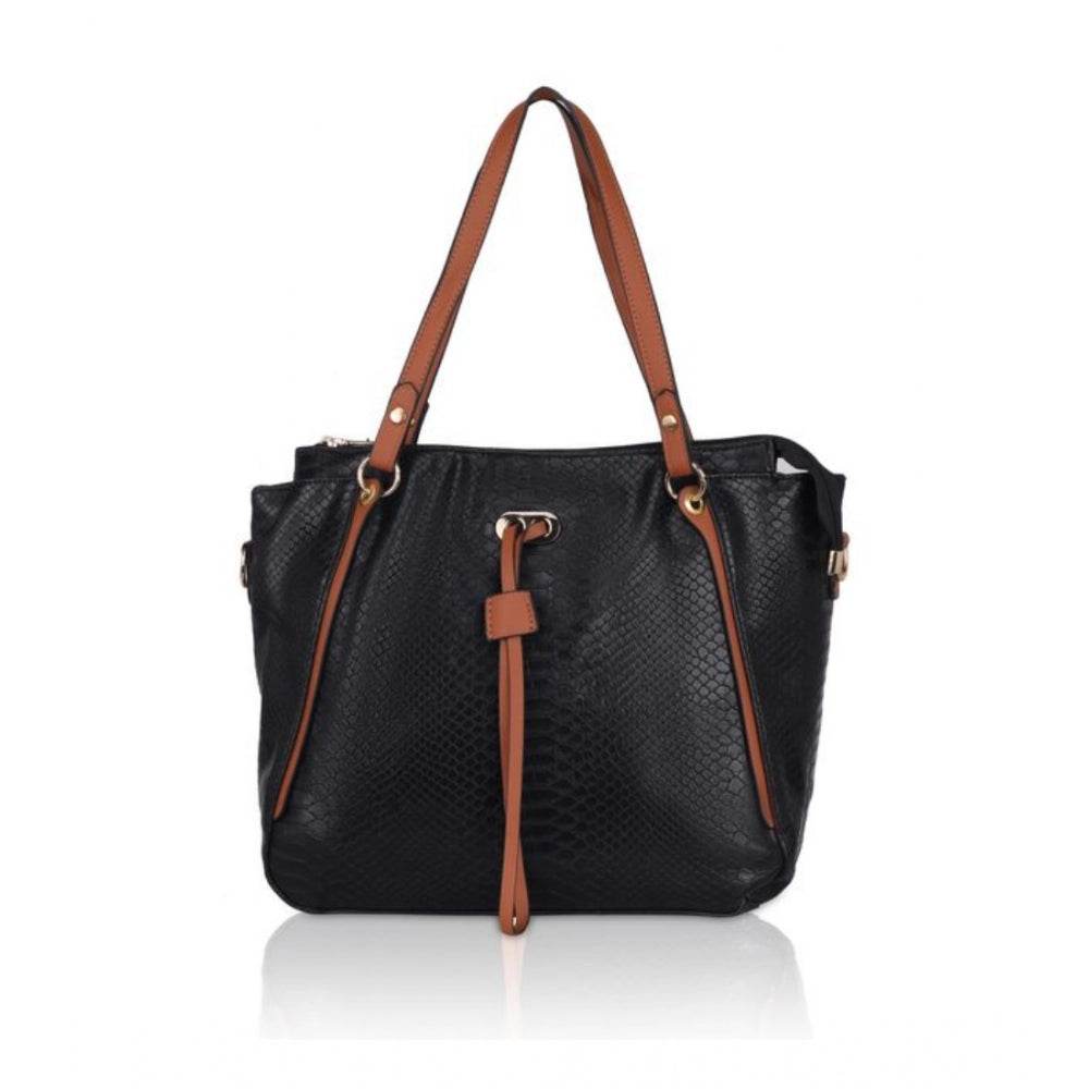Generic Women's Faux Leather Textured Tote Bag (Black) - MYLUXURY LANE ENTERPRISE