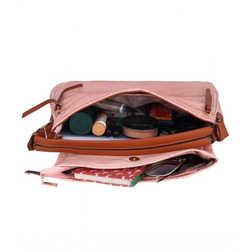 Generic Women's Faux Leather Textured Sling Bag (Pink) - MYLUXURY LANE ENTERPRISE