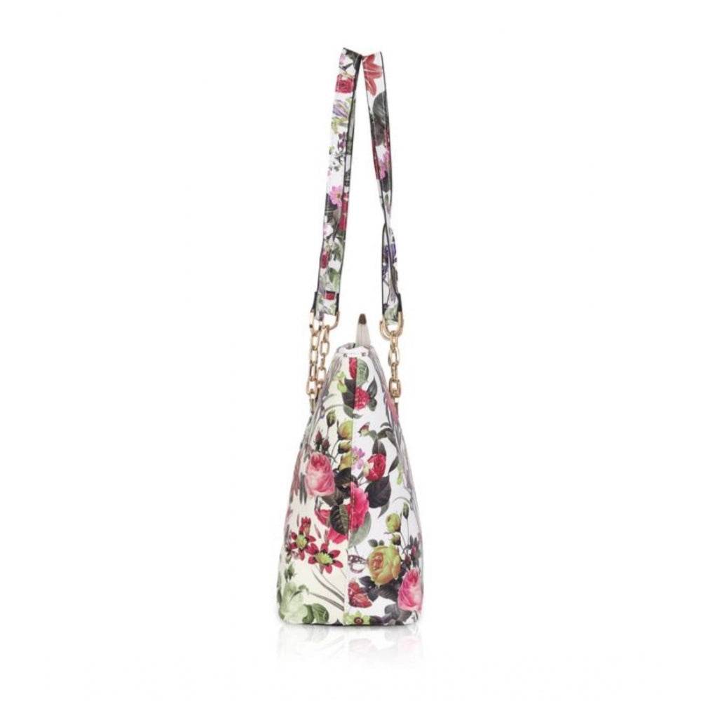 Generic Women's Faux Leather Printed Tote Bag (White Pink) - MYLUXURY LANE ENTERPRISE