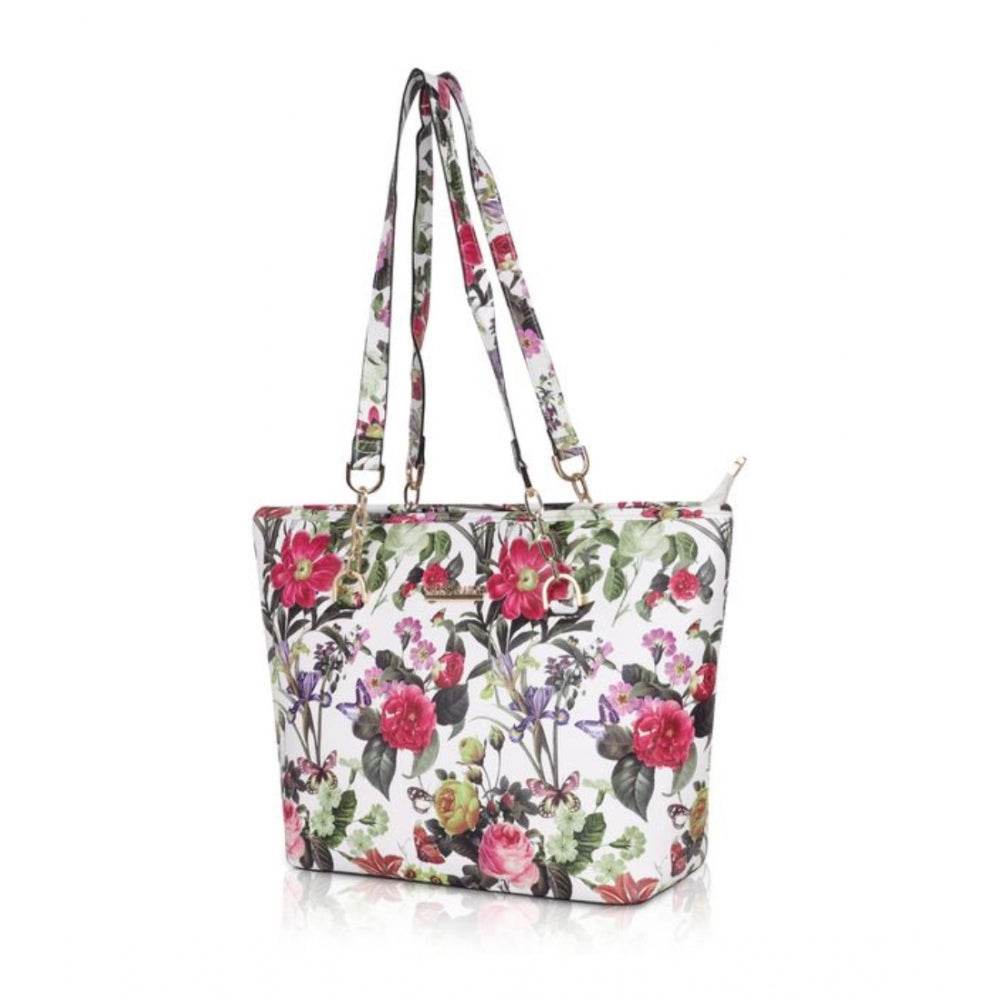 Generic Women's Faux Leather Printed Tote Bag (White Pink) - MYLUXURY LANE ENTERPRISE