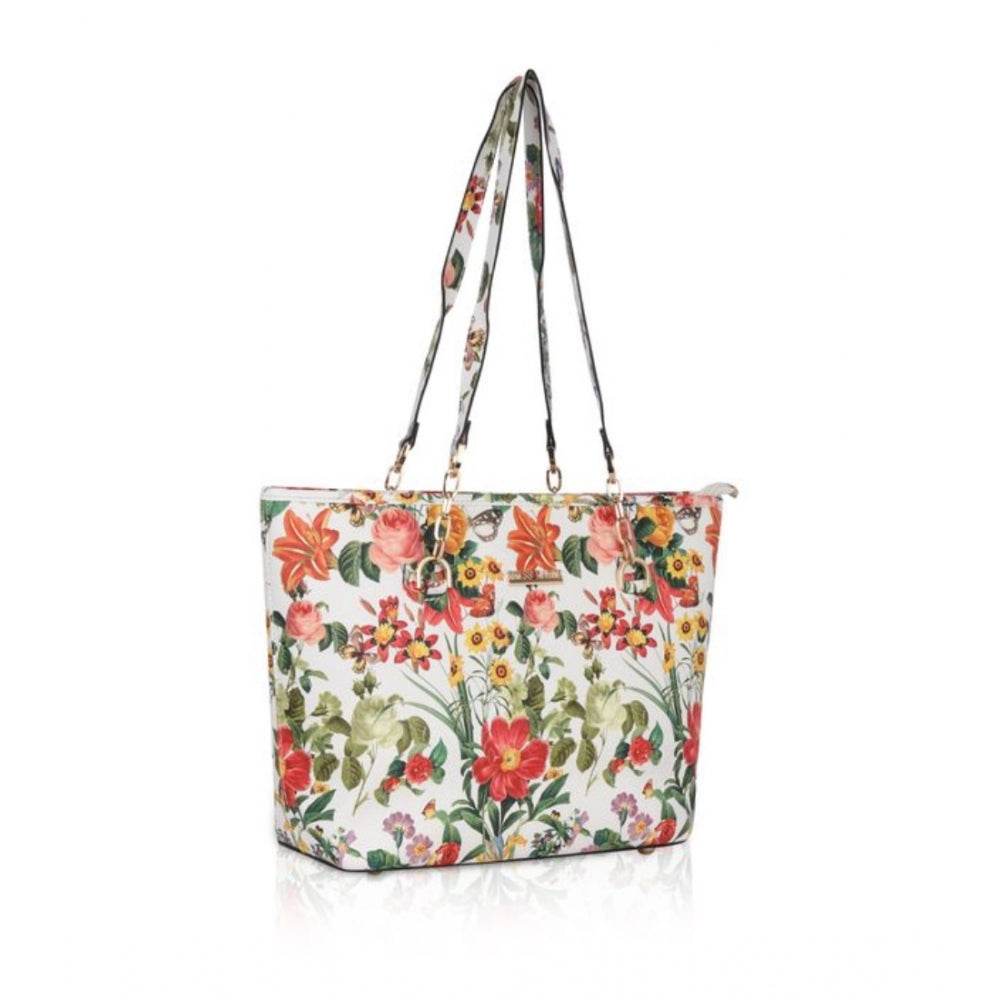 Generic Women's Faux Leather Printed Tote Bag (White Orang) - MYLUXURY LANE ENTERPRISE