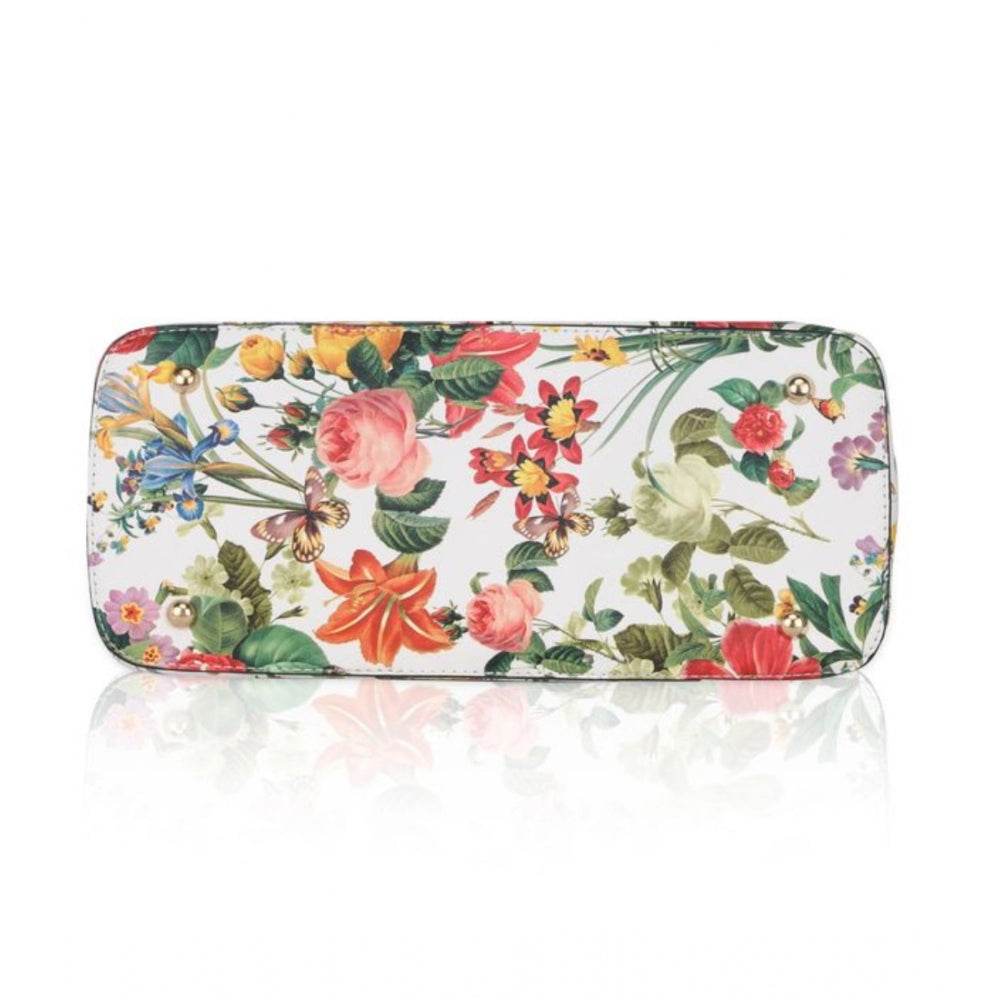 Generic Women's Faux Leather Printed Handheld Bag (White Orang) - MYLUXURY LANE ENTERPRISE