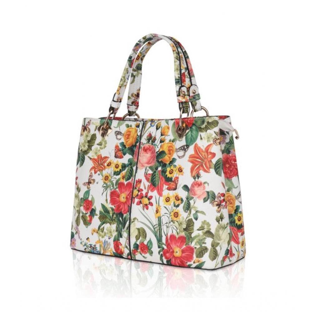 Generic Women's Faux Leather Printed Handheld Bag (White Orang) - MYLUXURY LANE ENTERPRISE