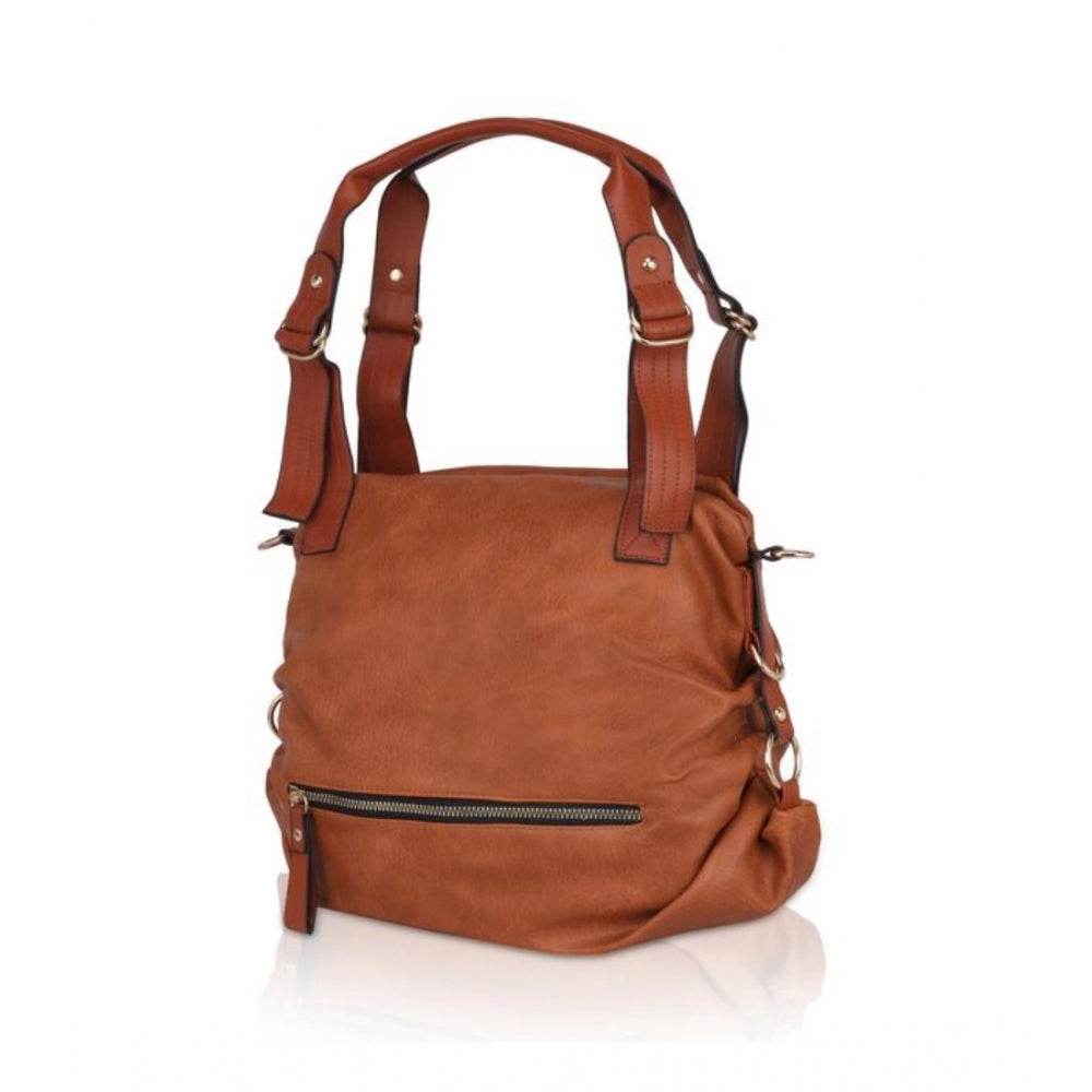 Generic Women's Faux Leather Solid Tote Bag (Brown) - MYLUXURY LANE ENTERPRISE