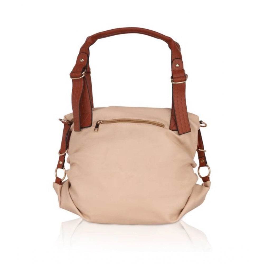 Generic Women's Faux Leather Solid Tote Bag (Beige) - MYLUXURY LANE ENTERPRISE