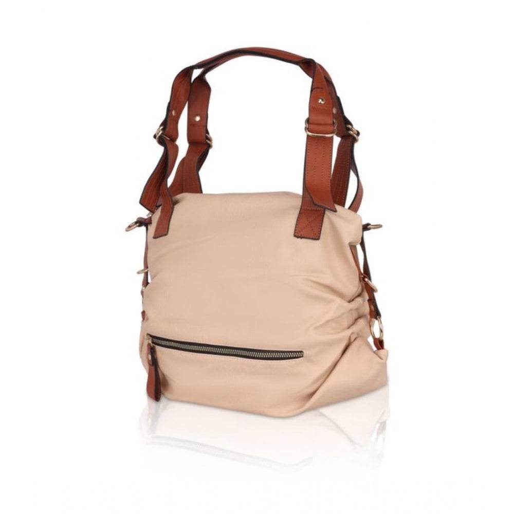 Generic Women's Faux Leather Solid Tote Bag (Beige) - MYLUXURY LANE ENTERPRISE