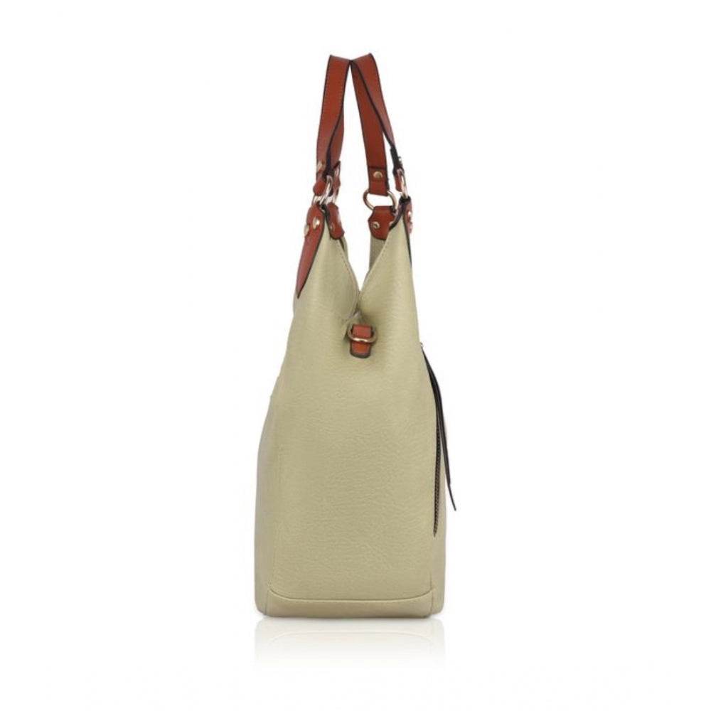 Generic Women's Faux Leather Solid Tote Bag (Beige) - MYLUXURY LANE ENTERPRISE