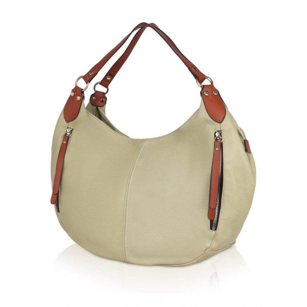 Generic Women's Faux Leather Solid Tote Bag (Beige) - MYLUXURY LANE ENTERPRISE