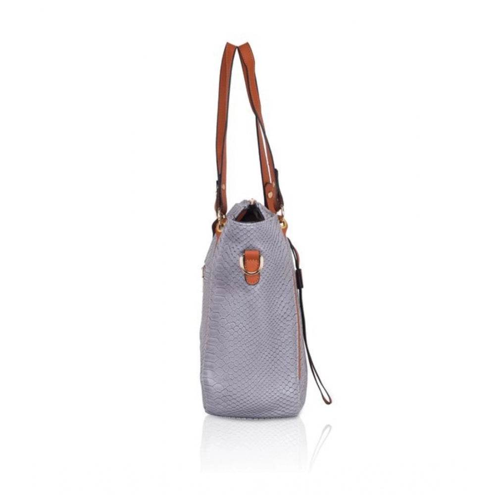 Generic Women's Faux Leather Textured Tote Bag (Grey) - MYLUXURY LANE ENTERPRISE