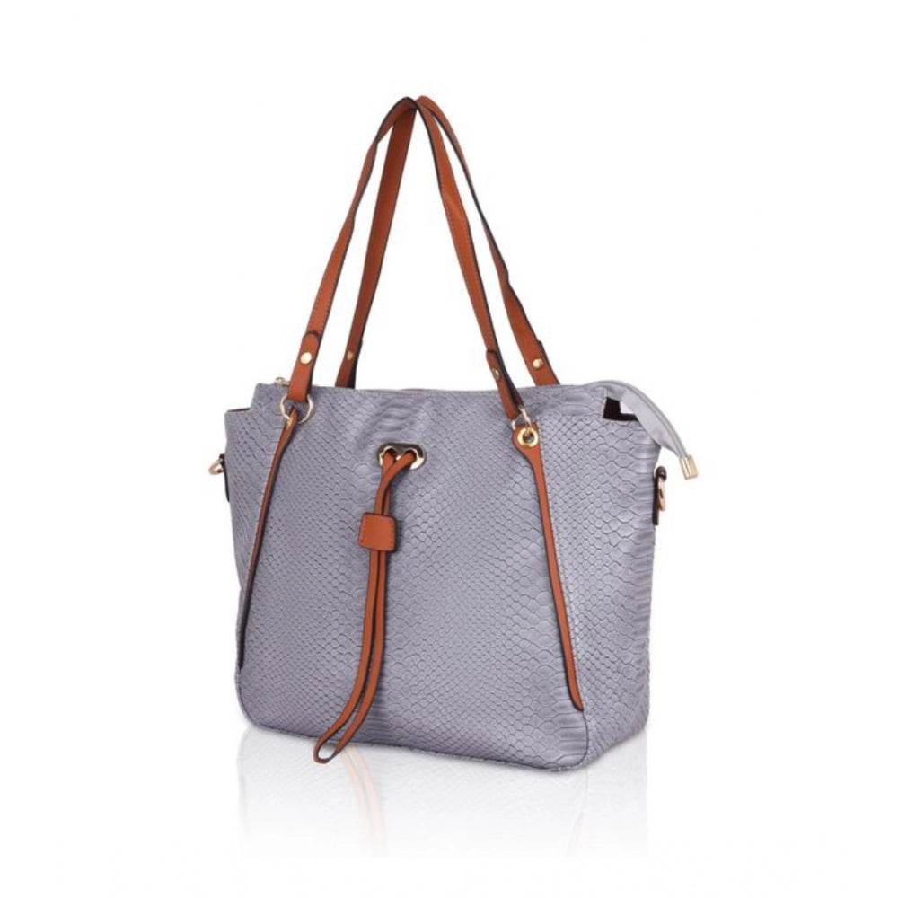 Generic Women's Faux Leather Textured Tote Bag (Grey) - MYLUXURY LANE ENTERPRISE