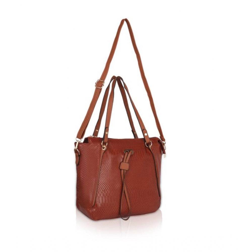 Generic Women's Faux Leather Textured Tote Bag (Brown) - MYLUXURY LANE ENTERPRISE