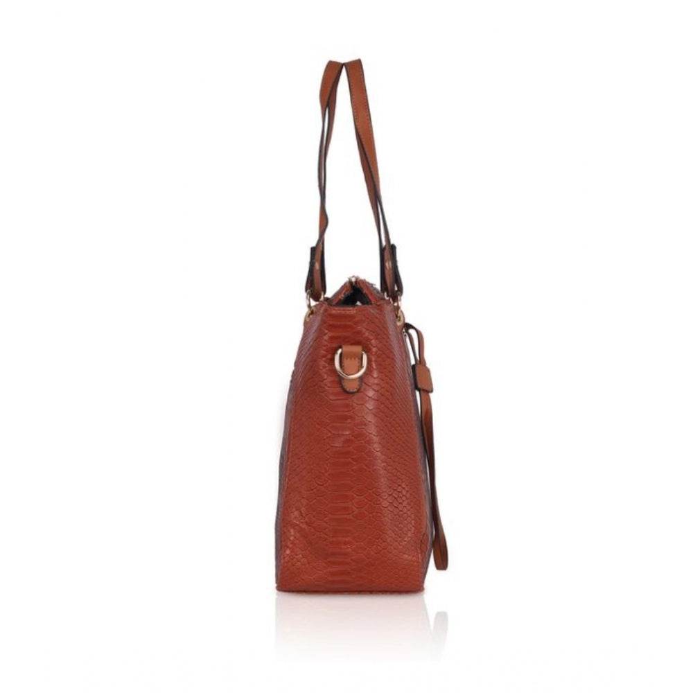 Generic Women's Faux Leather Textured Tote Bag (Brown) - MYLUXURY LANE ENTERPRISE