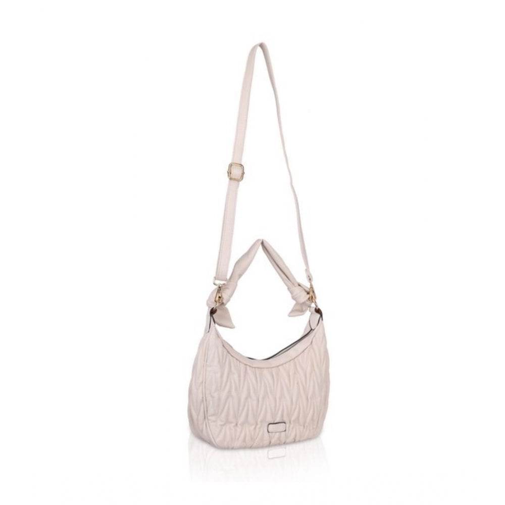 Generic Women's Faux Leather Textured Handbag (Beige White) - MYLUXURY LANE ENTERPRISE