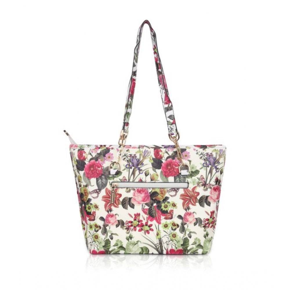 Generic Women's Faux Leather Printed Tote Bag (White Pink) - MYLUXURY LANE ENTERPRISE