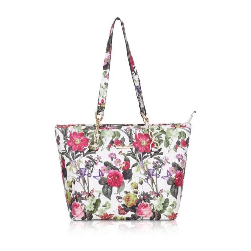 Generic Women's Faux Leather Printed Tote Bag (White Pink) - MYLUXURY LANE ENTERPRISE