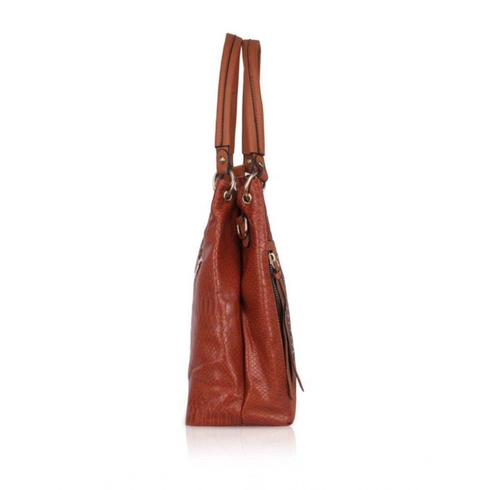 Generic Women's Faux Leather Textured Tote Bag (Brown) - MYLUXURY LANE ENTERPRISE