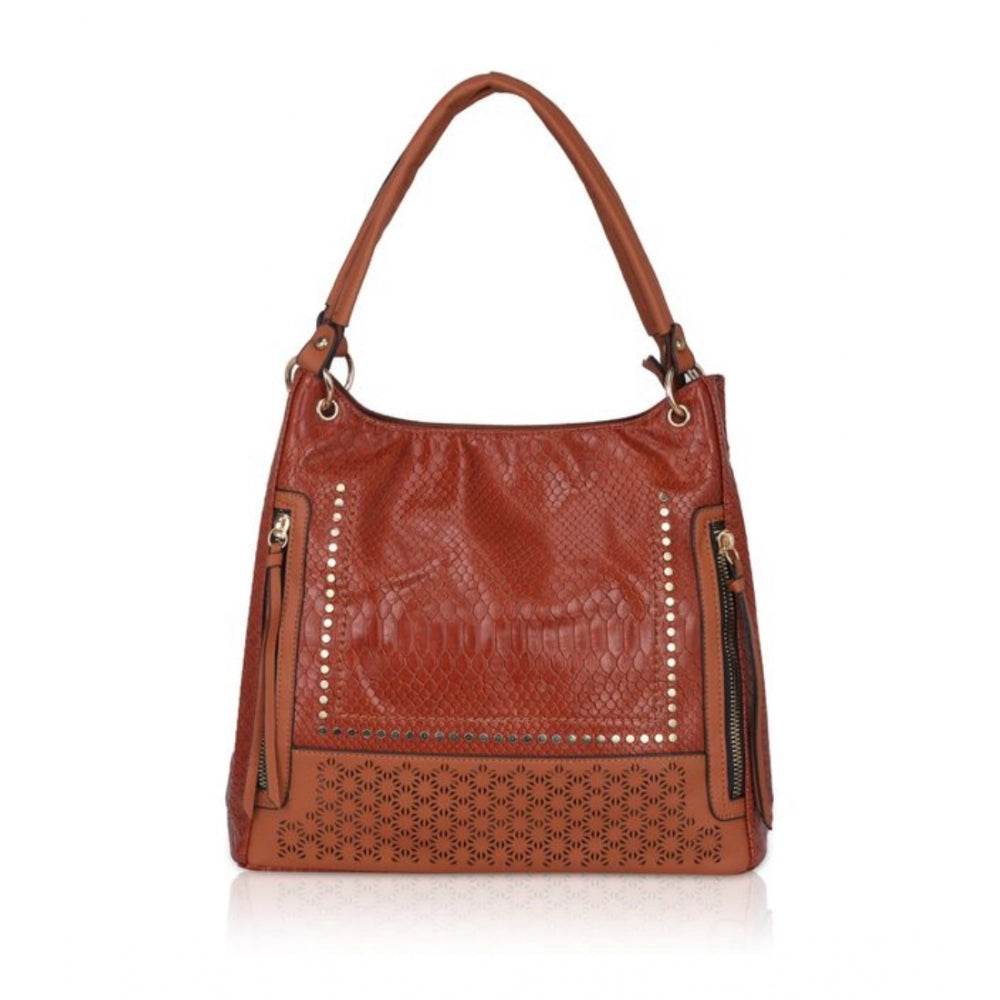 Generic Women's Faux Leather Textured Tote Bag (Brown) - MYLUXURY LANE ENTERPRISE