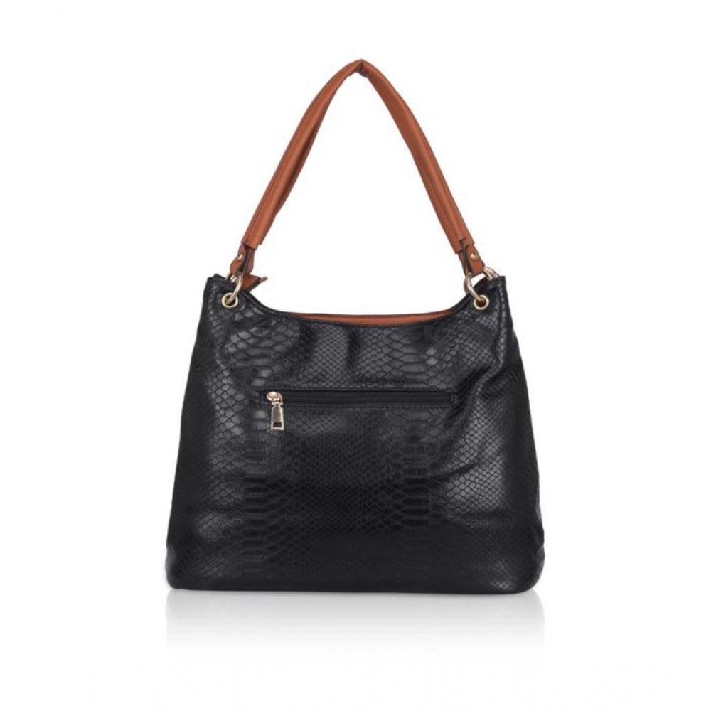 Generic Women's Faux Leather Textured Tote Bag (Black) - MYLUXURY LANE ENTERPRISE