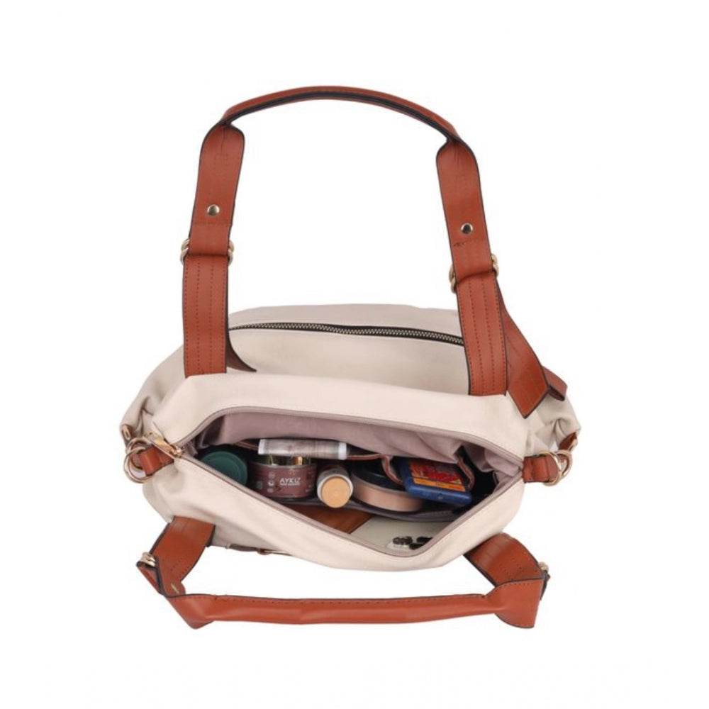 Generic Women's Faux Leather Solid Tote Bag (White) - MYLUXURY LANE ENTERPRISE