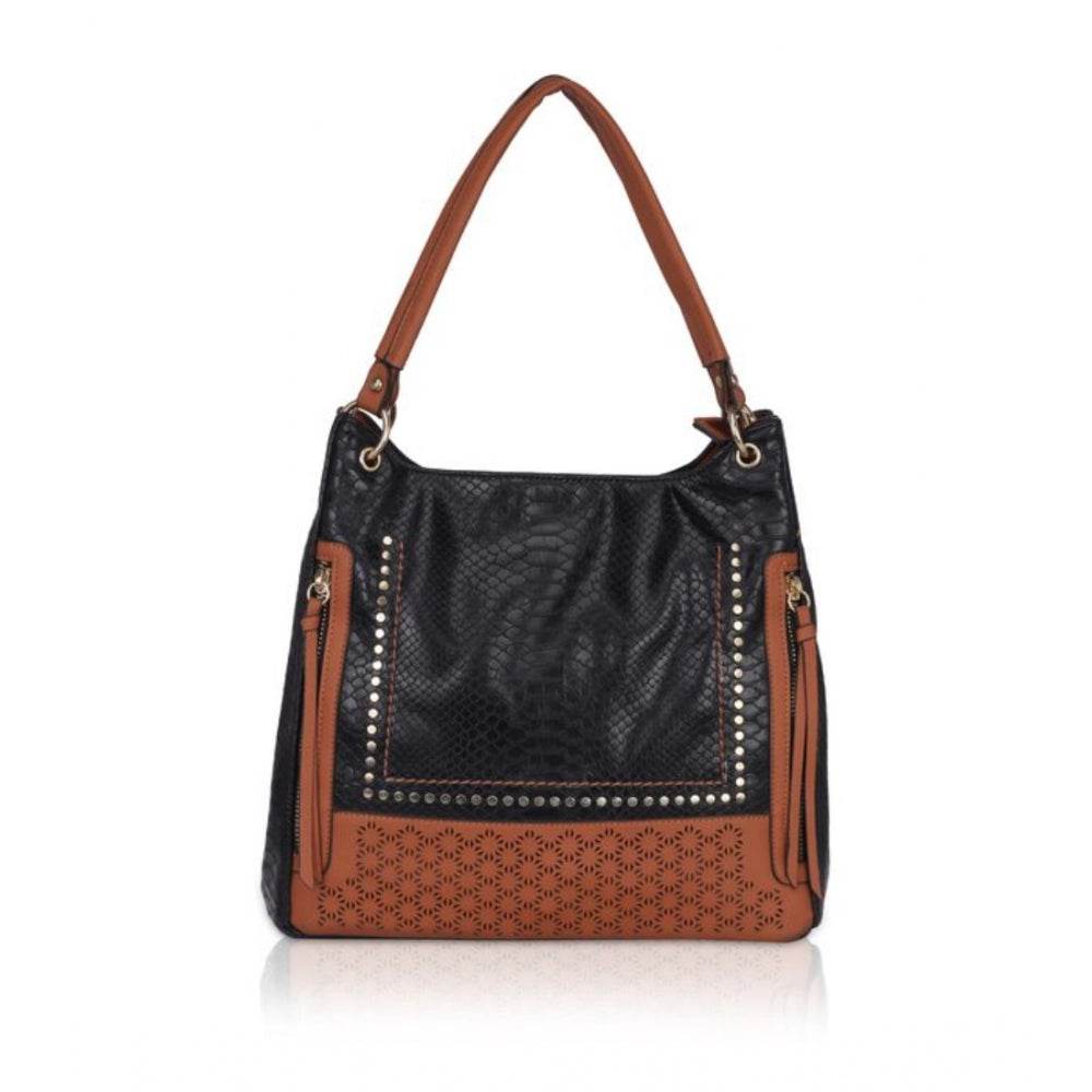 Generic Women's Faux Leather Textured Tote Bag (Black) - MYLUXURY LANE ENTERPRISE