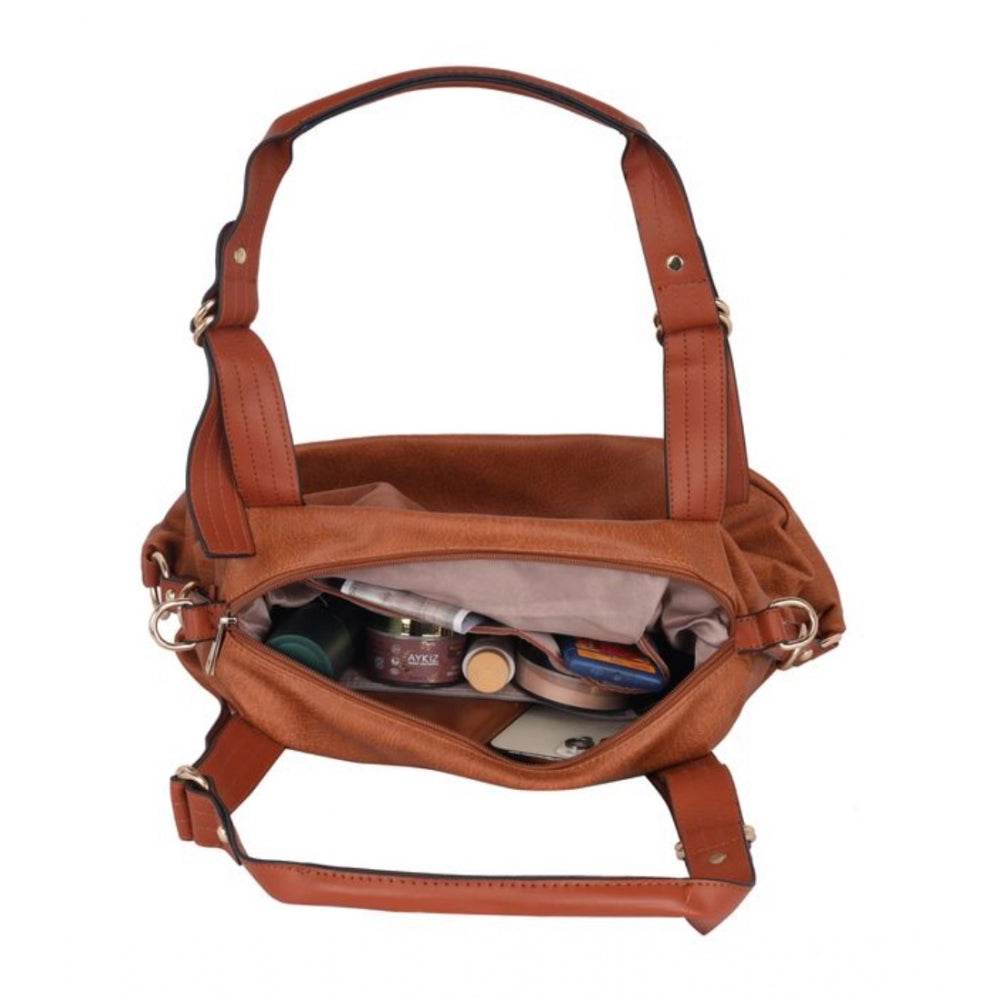 Generic Women's Faux Leather Solid Tote Bag (Brown) - MYLUXURY LANE ENTERPRISE