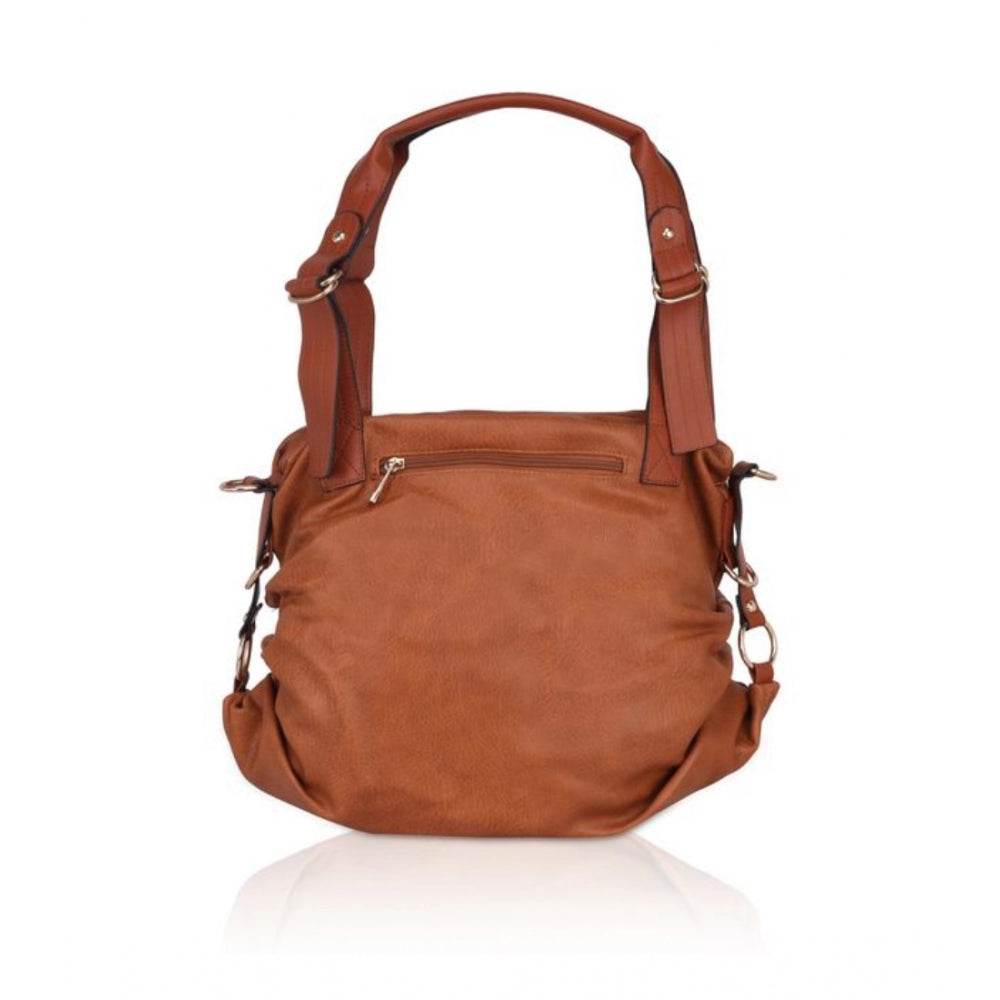 Generic Women's Faux Leather Solid Tote Bag (Brown) - MYLUXURY LANE ENTERPRISE