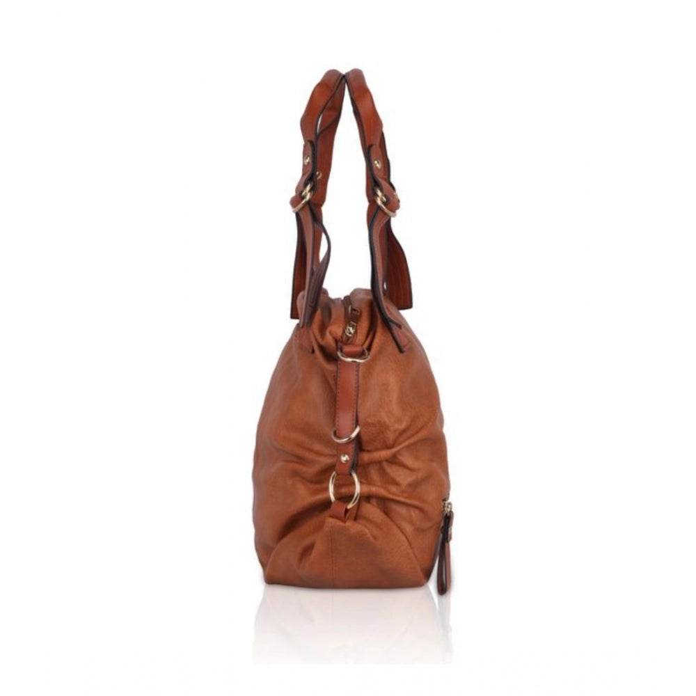 Generic Women's Faux Leather Solid Tote Bag (Brown) - MYLUXURY LANE ENTERPRISE