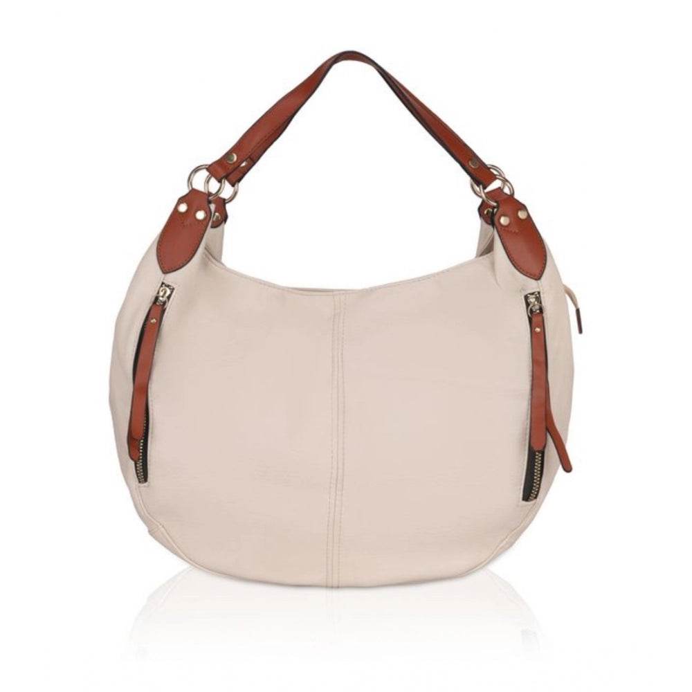 Generic Women's Faux Leather Solid Tote Bag (White) - MYLUXURY LANE ENTERPRISE