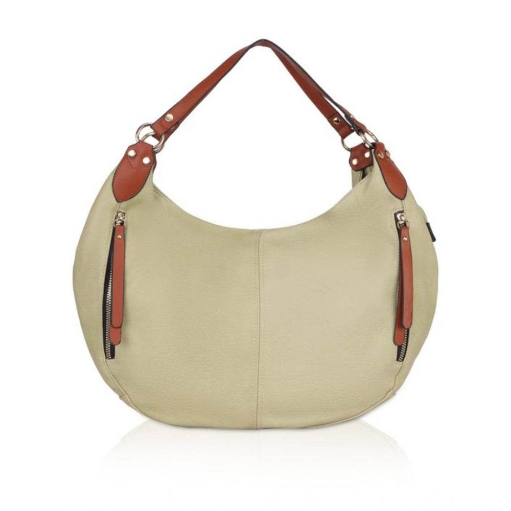 Generic Women's Faux Leather Solid Tote Bag (Beige) - MYLUXURY LANE ENTERPRISE