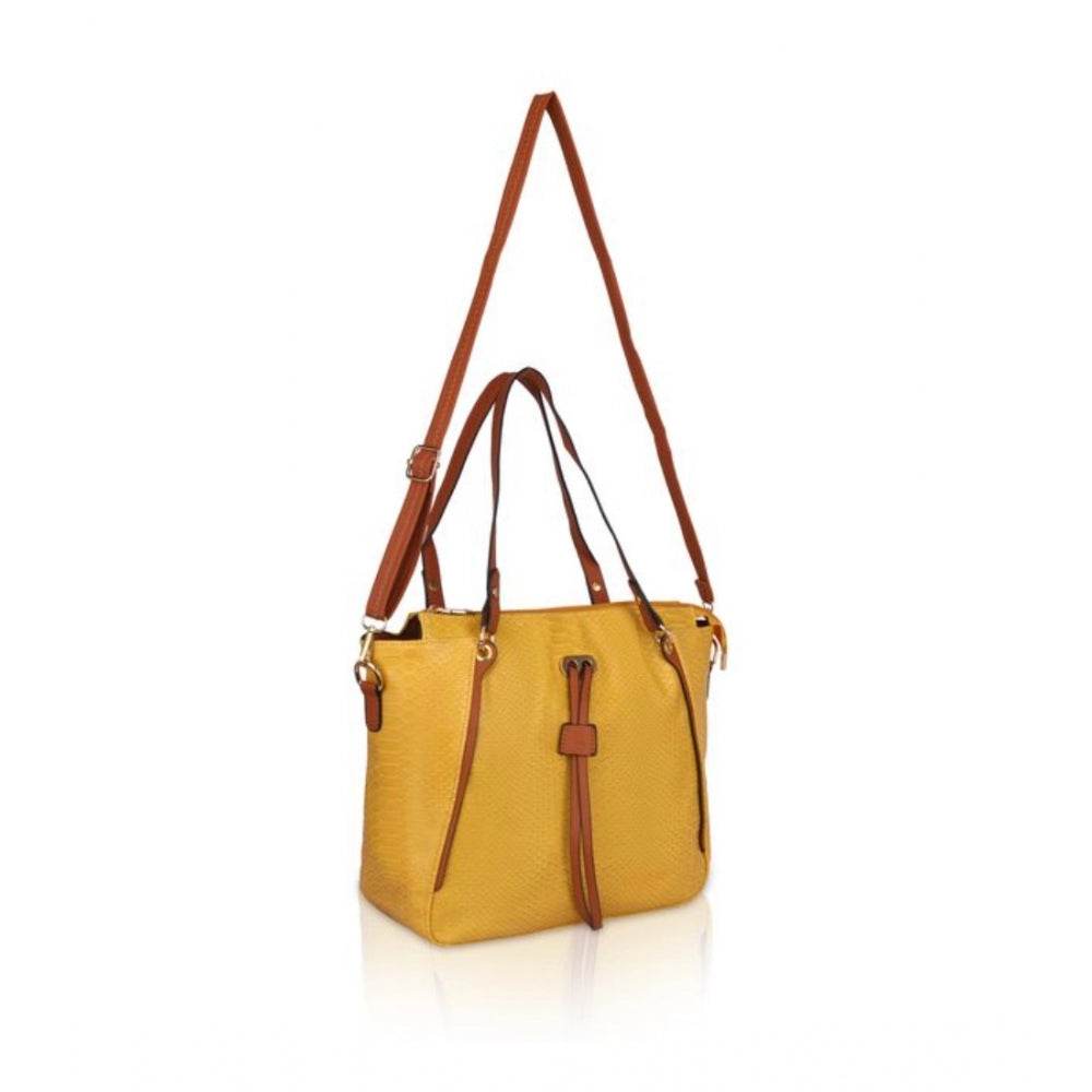 Generic Women's Faux Leather Textured Tote Bag (Yellow) - MYLUXURY LANE ENTERPRISE