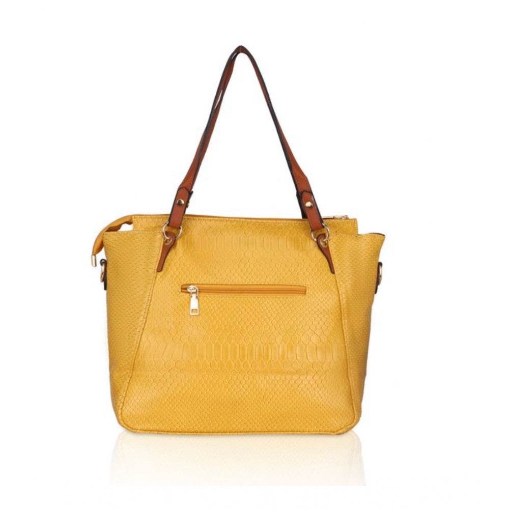 Generic Women's Faux Leather Textured Tote Bag (Yellow) - MYLUXURY LANE ENTERPRISE