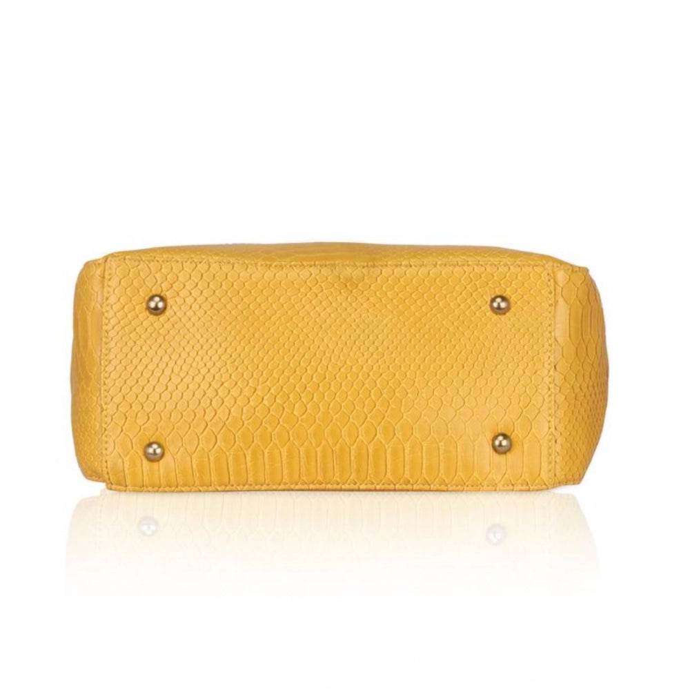 Generic Women's Faux Leather Textured Tote Bag (Yellow) - MYLUXURY LANE ENTERPRISE