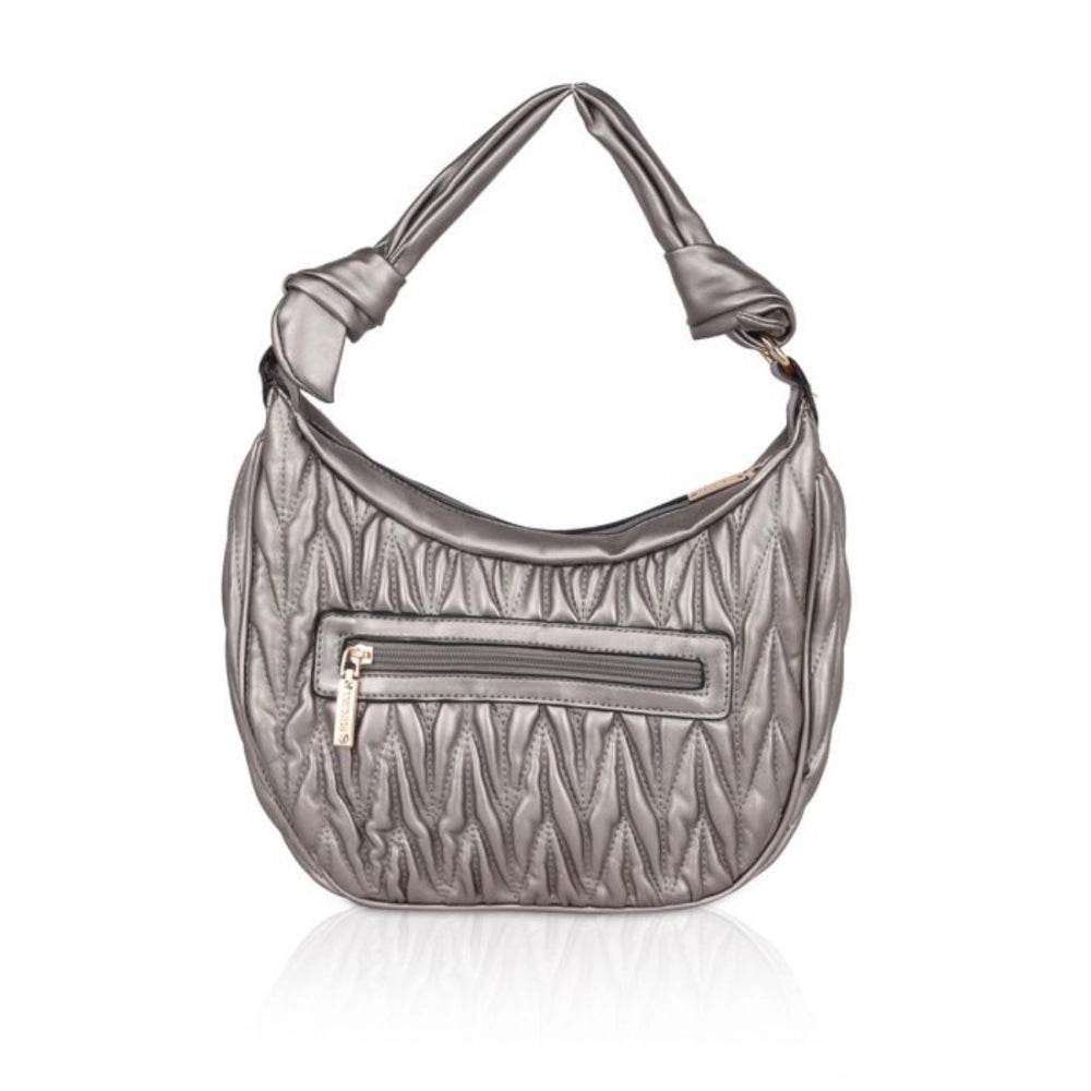 Generic Women's Faux Leather Textured Handbag (Silver Grey) - MYLUXURY LANE ENTERPRISE