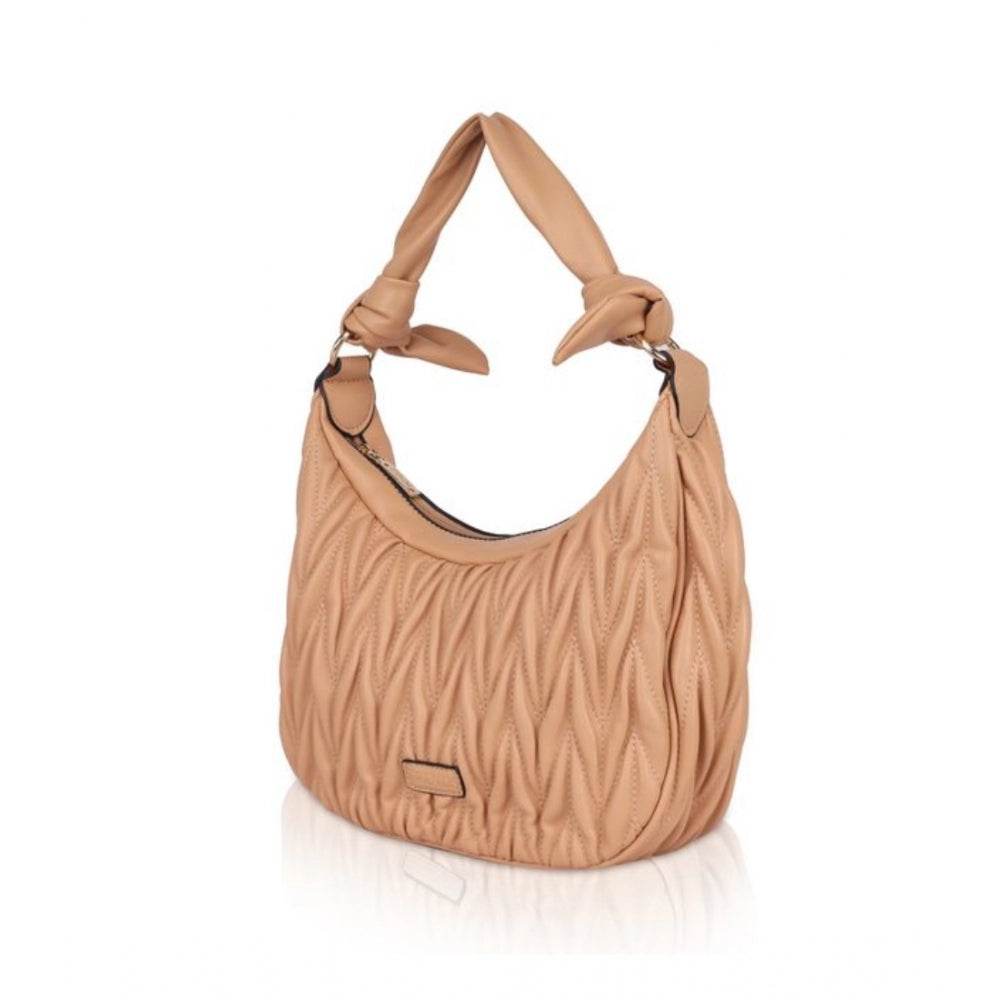 Generic Women's Faux Leather Textured Handbag (Beige) - MYLUXURY LANE ENTERPRISE