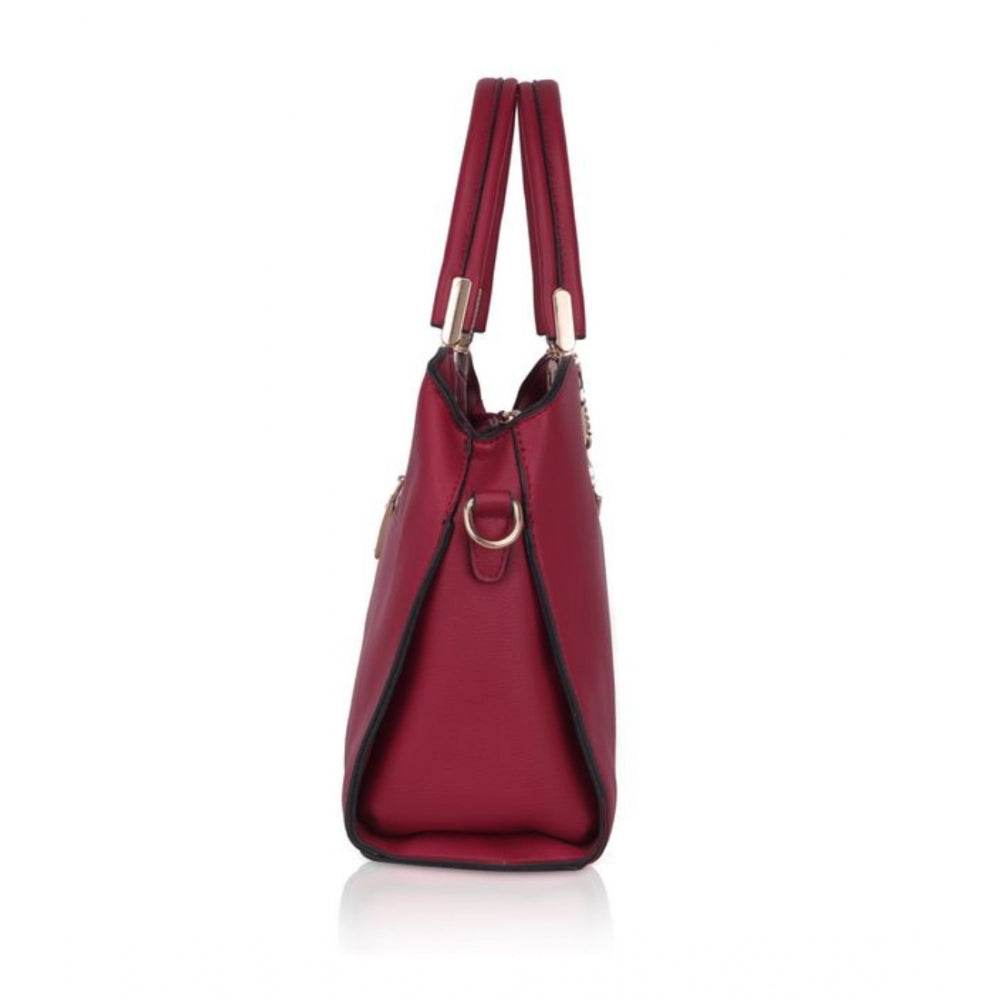 Generic Women's Faux Leather Solid Handbag (Maroon) - MYLUXURY LANE ENTERPRISE