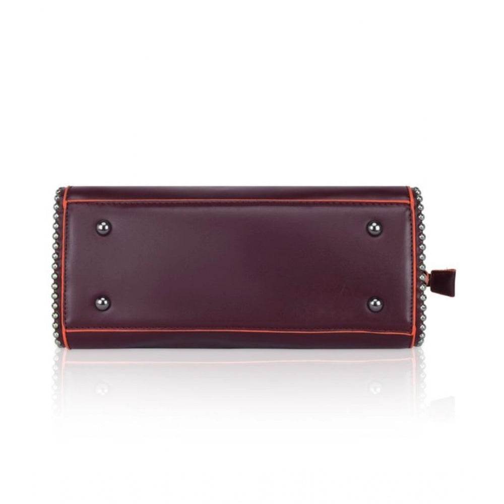 Generic Women's Faux Leather Metal Beads Handbag (Wine Red) - MYLUXURY LANE ENTERPRISE